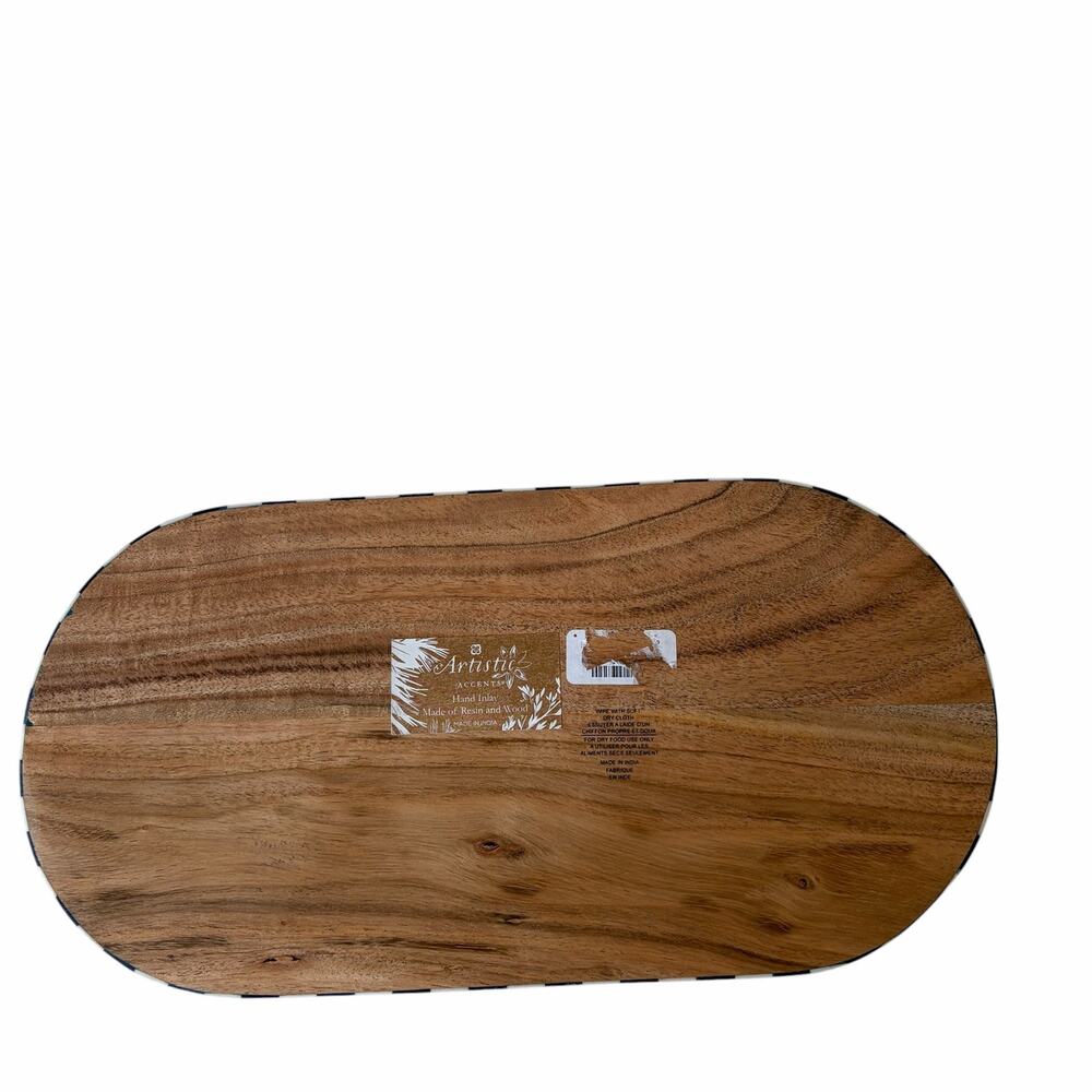 Blue & White Checkered Enameled Mango Wood Serving Tray 14x7 Made In India NEW - Picture 14 of 15